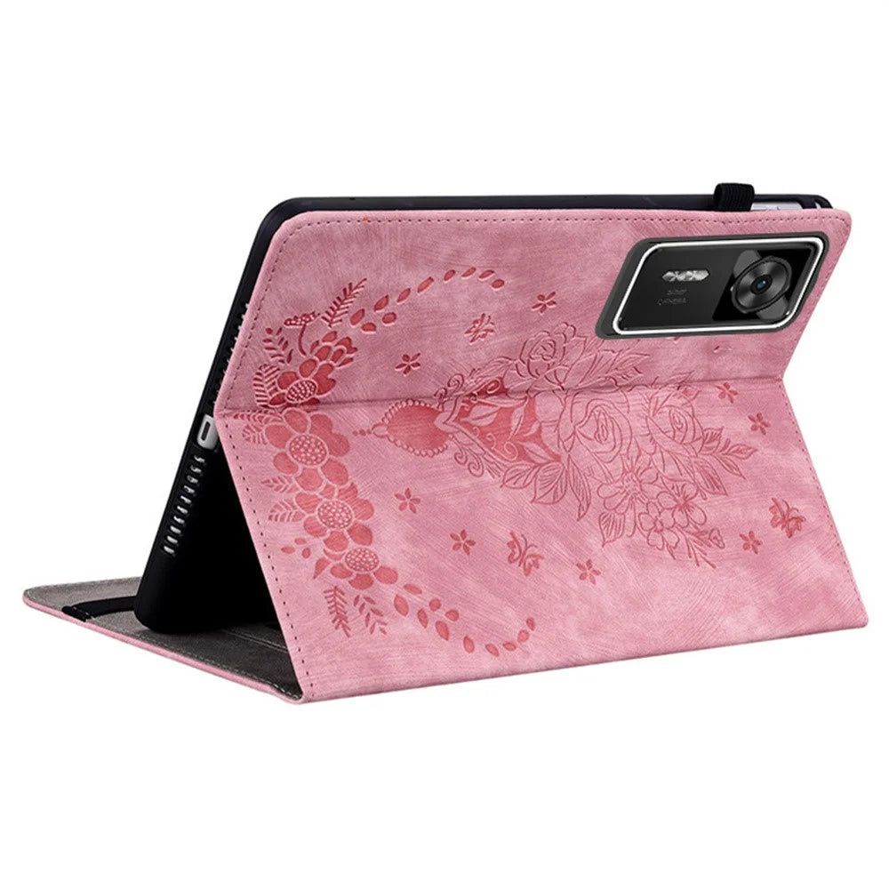 For Lenovo Legion Y700 Gen 4 Case Card Holder Anti-Scratch Leather Cover Rose Flower Imprint - Pink - 3