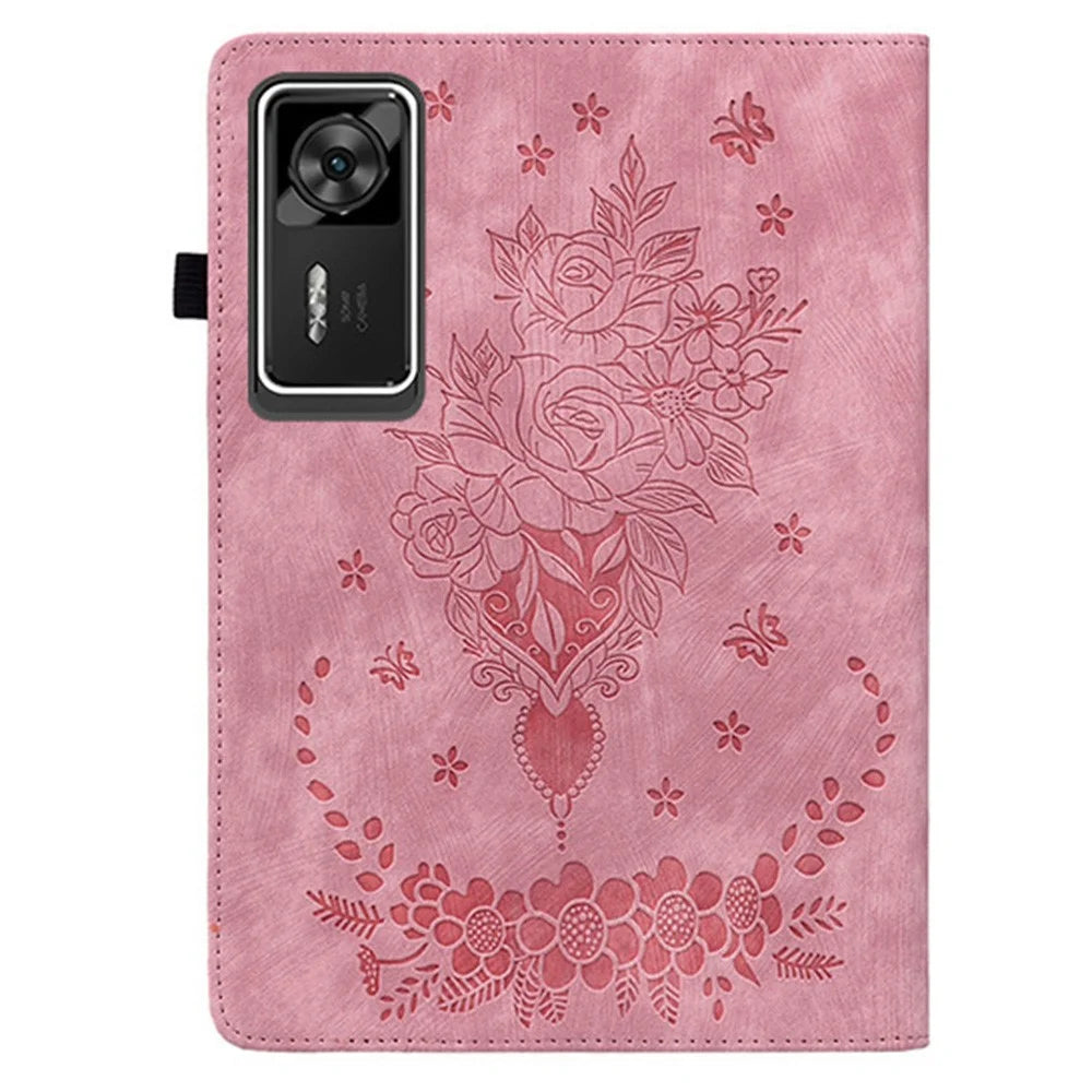 For Lenovo Legion Y700 Gen 4 Case Card Holder Anti-Scratch Leather Cover Rose Flower Imprint - Pink - 5