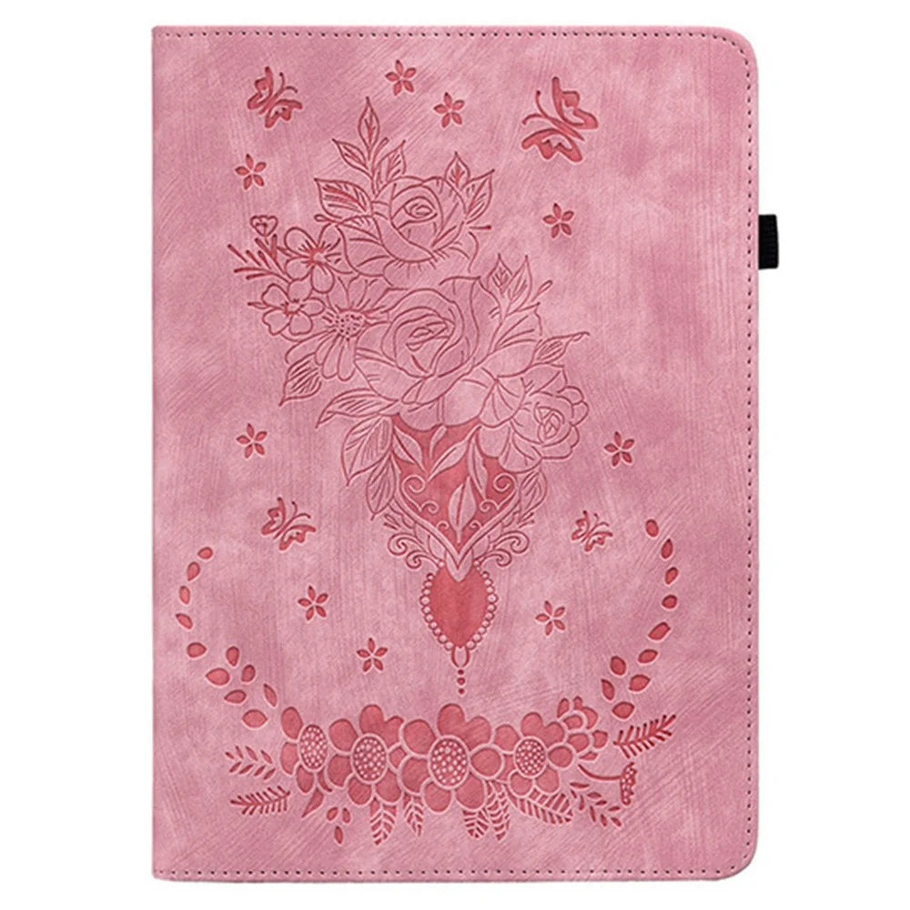 For Lenovo Legion Y700 Gen 4 Case Card Holder Anti-Scratch Leather Cover Rose Flower Imprint - Pink - 6