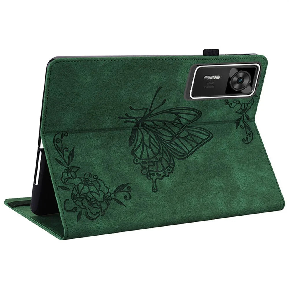 For Lenovo Legion Y700 Gen 4 Case Butterfly Flower Imprint PU Leather Tablet Cover with Card Slots - Green - 3
