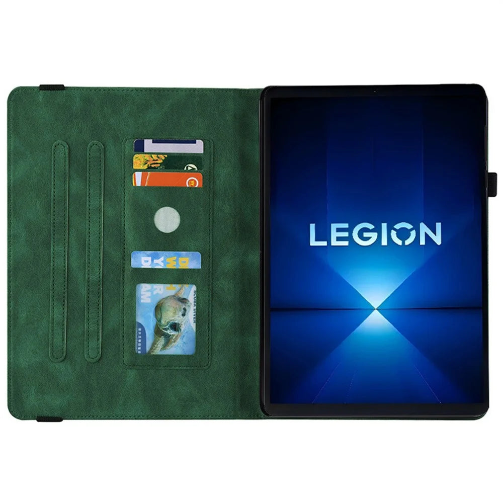 For Lenovo Legion Y700 Gen 4 Case Butterfly Flower Imprint PU Leather Tablet Cover with Card Slots - Green - 4