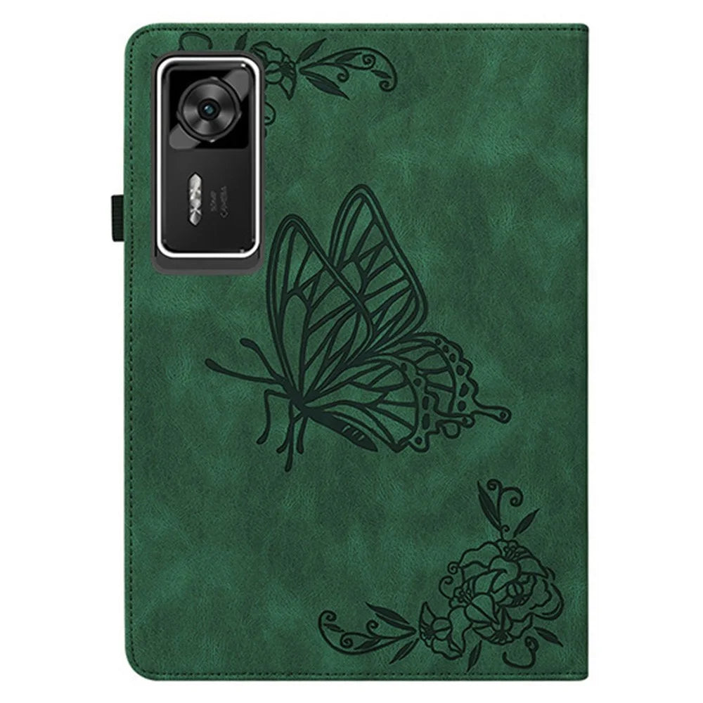 For Lenovo Legion Y700 Gen 4 Case Butterfly Flower Imprint PU Leather Tablet Cover with Card Slots - Green - 5