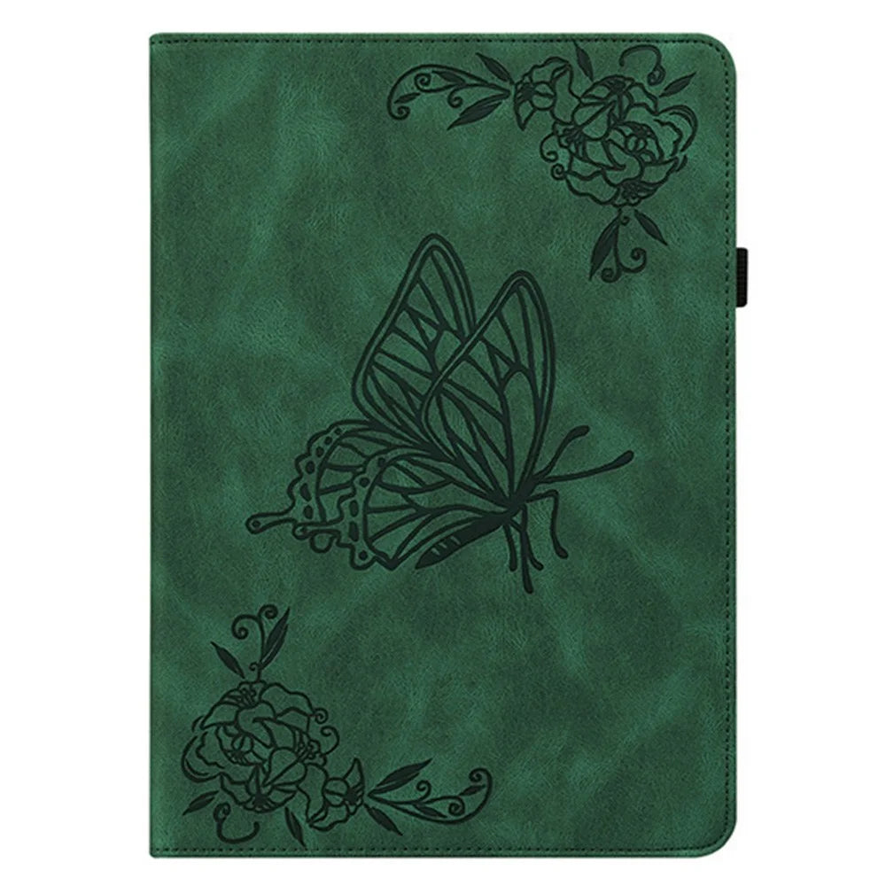 For Lenovo Legion Y700 Gen 4 Case Butterfly Flower Imprint PU Leather Tablet Cover with Card Slots - Green - 6