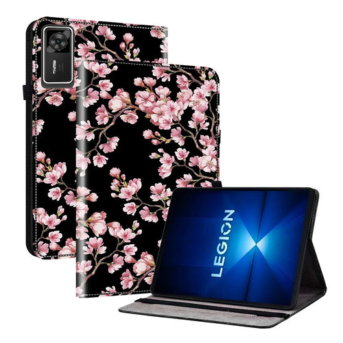 For Lenovo Legion Y700 Gen 4 Leather Case Pattern Printed Stand Tablet Cover with Card Slots - Plum Blossom - 1