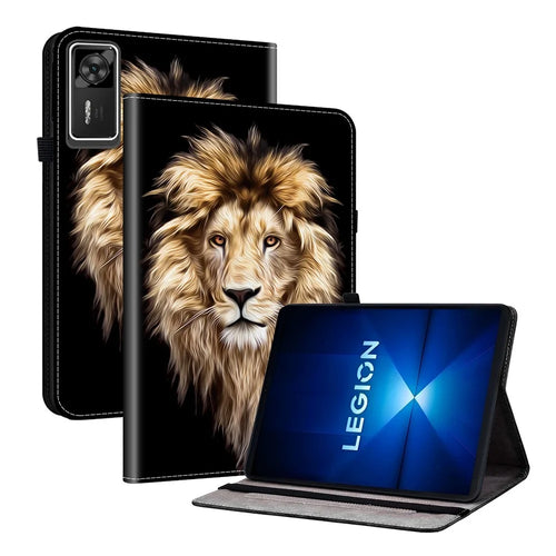 For Lenovo Legion Y700 Gen 4 Leather Case Pattern Printed Stand Tablet Cover with Card Slots - Lion Head - 1