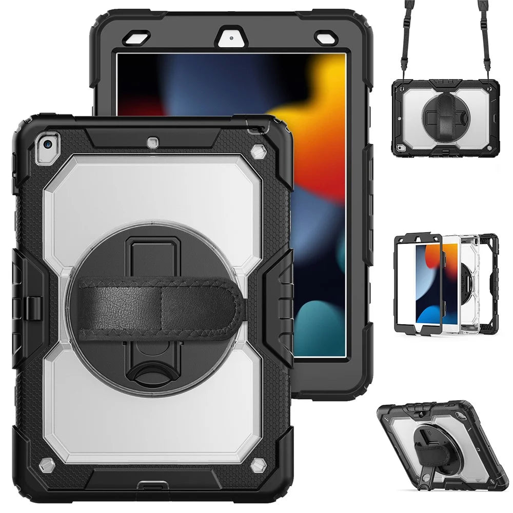For iPad 10.2 (2021) / (2019) / (2020) Case PC + Silicone Tablet Cover with PET Film and Shoulder Strap - 1
