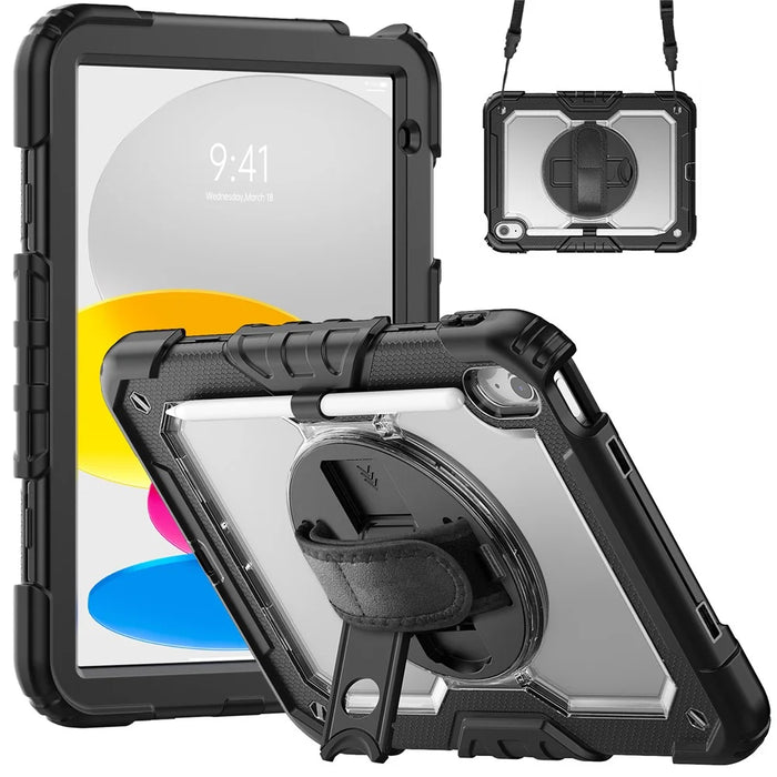 Tablet Case for iPad (2025) A3354 / iPad 10.9 (2022) A2696 PC + Silicone Cover with PET Film and Shoulder Strap - 1