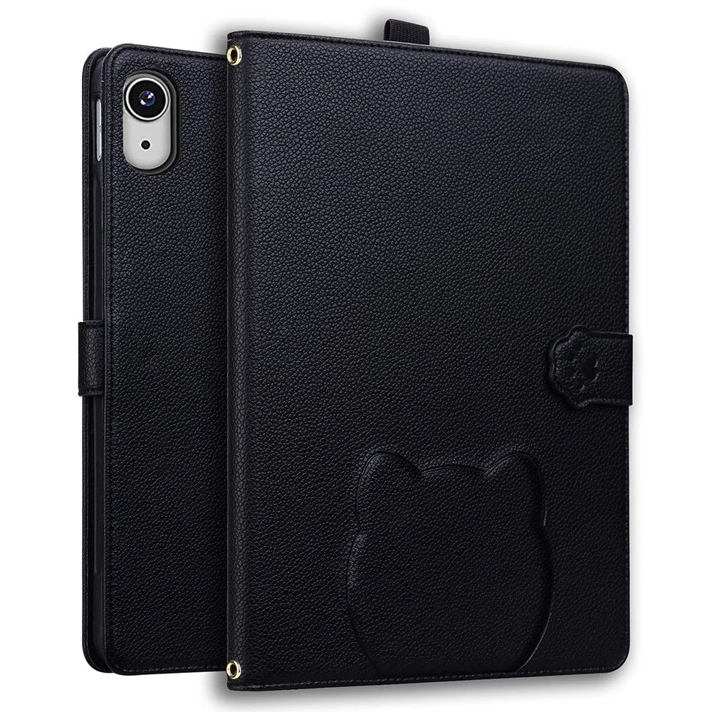 For iPad (2025) / iPad 10.9 (2022) Case 3D Effect Cat Pattern Leather Stand Tablet Cover with Wallet, Stylus Holder - Black - 1