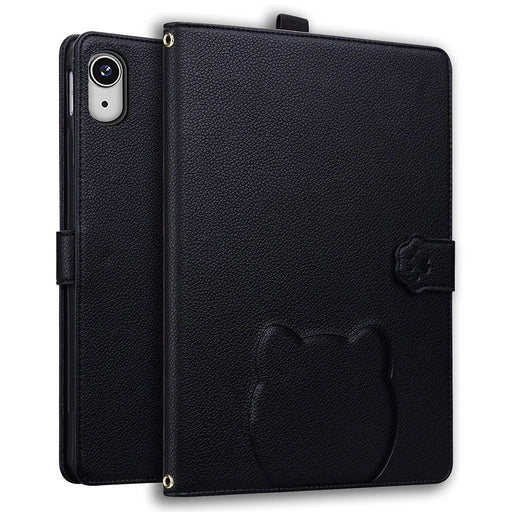For iPad (2025) / iPad 10.9 (2022) Case 3D Effect Cat Pattern Leather Stand Tablet Cover with Wallet, Stylus Holder - Black - 1