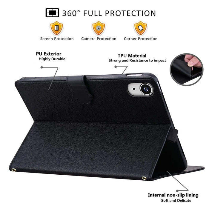 For iPad (2025) / iPad 10.9 (2022) Case 3D Effect Cat Pattern Leather Stand Tablet Cover with Wallet, Stylus Holder - Black - 3