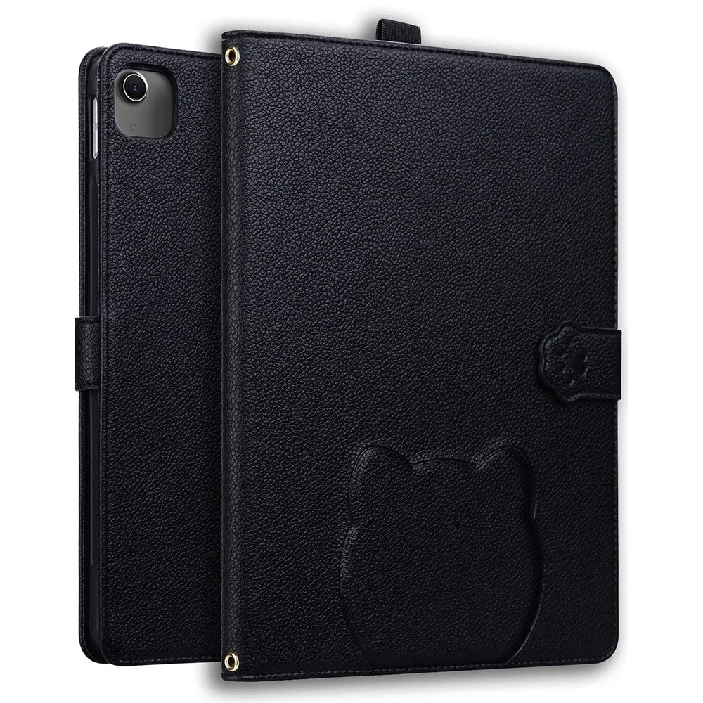Stand Case for iPad Air 11 (2026) / (2025) / (2024) / Air (2022) / (2020) 3D Effect Cat Pattern Leather Tablet Cover with Wallet, Stylus Holder - Black - 1