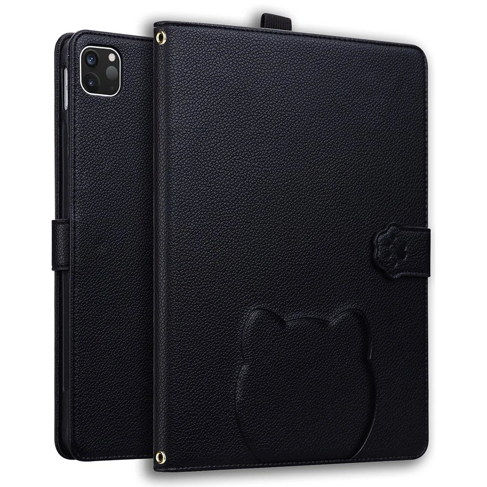 For iPad Pro 11 (2025) / 11 (2024) Case 3D Effect Cat Pattern Leather Stand Tablet Cover with Wallet, Stylus Holder - Black - 1