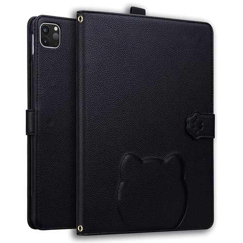 For iPad Pro 13 (2025) / 13 (2024) Case 3D Effect Cat Pattern Leather Stand Tablet Cover with Wallet, Stylus Holder - Black - 1