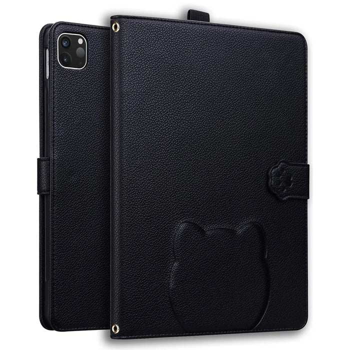 For iPad Pro 13 (2025) / 13 (2024) Case 3D Effect Cat Pattern Leather Stand Tablet Cover with Wallet, Stylus Holder - Black - 1