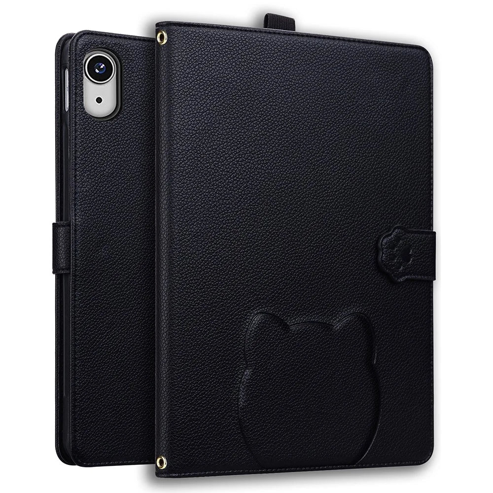 For iPad mini (2024) / (2021) Case 3D Effect Cat Pattern Leather Stand Tablet Cover with Wallet, Stylus Holder - Black - 1