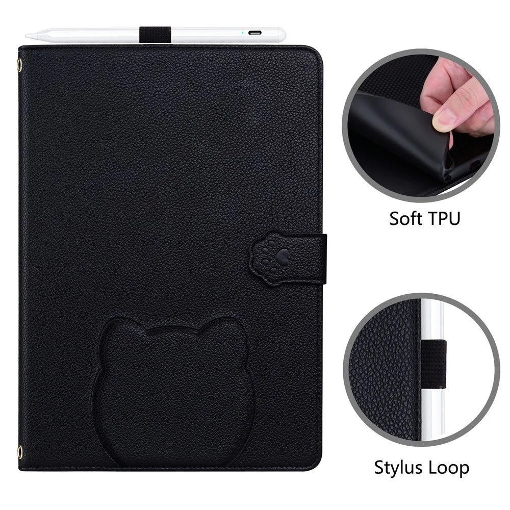 For iPad mini (2024) / (2021) Case 3D Effect Cat Pattern Leather Stand Tablet Cover with Wallet, Stylus Holder - Black - 5