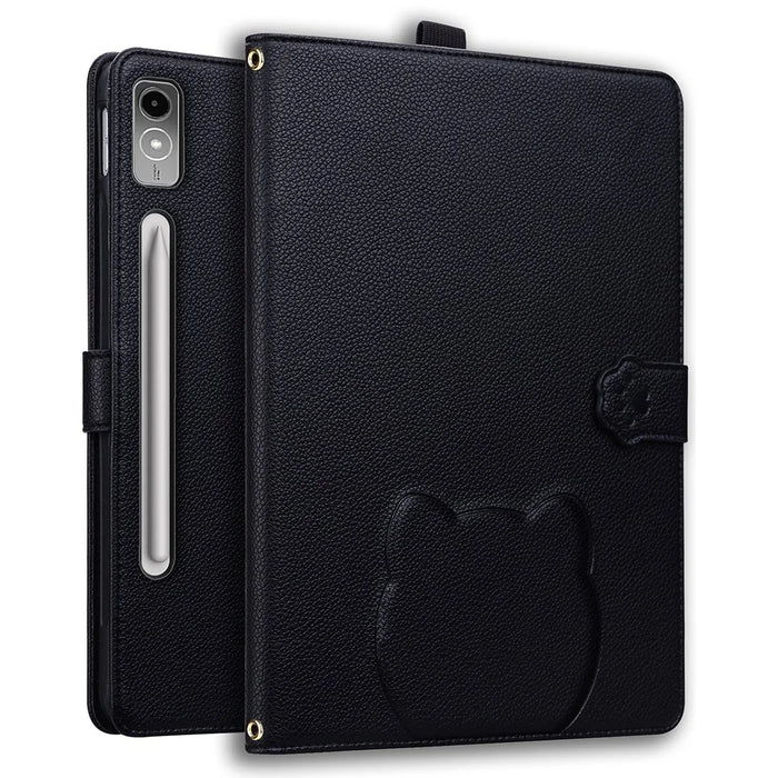 For Lenovo Tab P12 Case 3D Effect Cat Pattern Leather Stand Tablet Cover with Wallet, Stylus Holder - Black - 1
