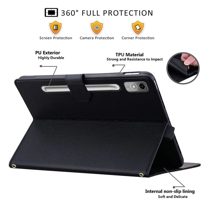 For Lenovo Tab P12 Case 3D Effect Cat Pattern Leather Stand Tablet Cover with Wallet, Stylus Holder - Black - 3