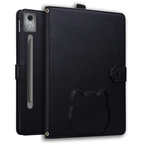 For Lenovo Xiaoxin Pad Pro 12.7 (2025) Case 3D Effect Cat Pattern Leather Stand Tablet Cover with Wallet, Stylus Holder - Black - 1