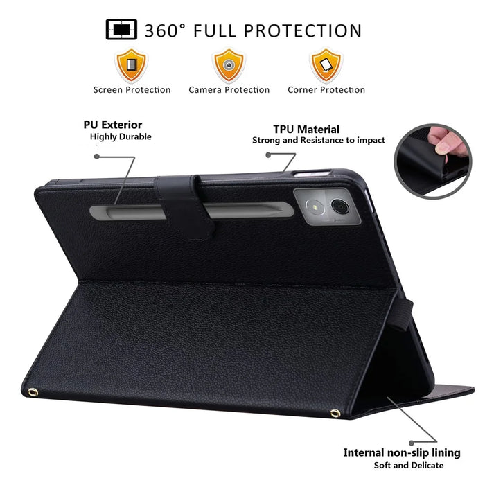 For Lenovo Xiaoxin Pad Pro 12.7 (2025) Case 3D Effect Cat Pattern Leather Stand Tablet Cover with Wallet, Stylus Holder - Black - 3