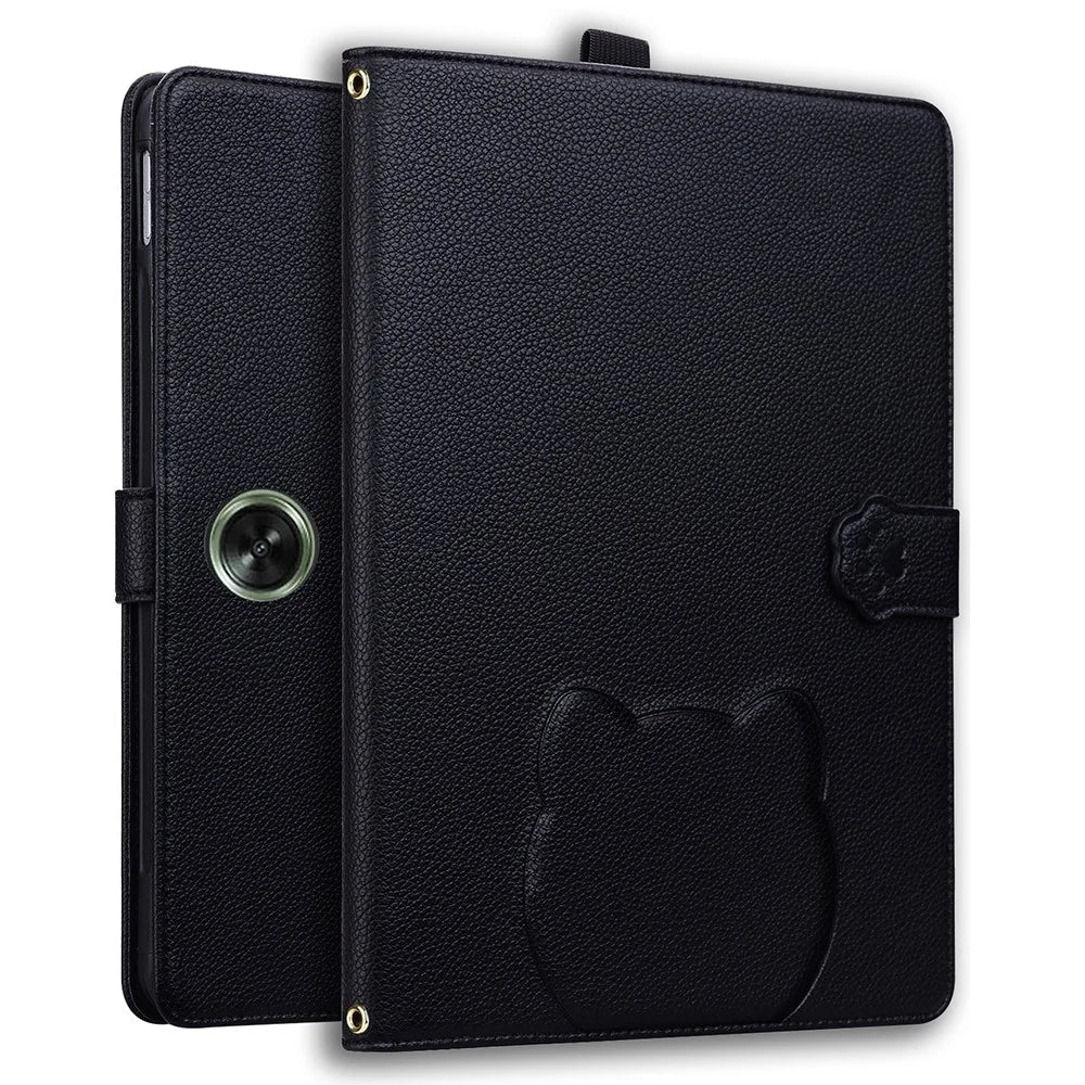 Wallet Case for OnePlus Pad Go / Oppo Pad Air / Neo 3D Effect Cat Pattern Leather Stand Tablet Cover with Stylus Holder - Black - 1