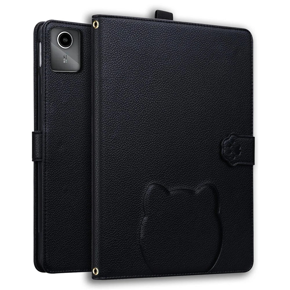Wallet Case for Lenovo Xiaoxin Pad 2025 / Tab K11 Gen 2 / Idea Tab / M11 Leather Stand Tablet Cover with Stylus Holder, 3D Effect Cat Pattern - Black - 1