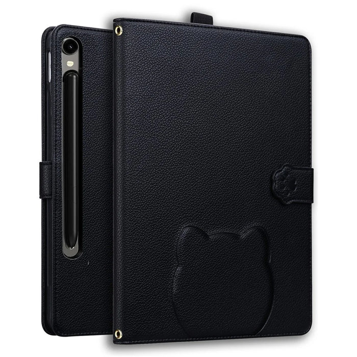 Wallet Case for Samsung Galaxy Tab S10 FE+ Leather Stand Tablet Cover with Stylus Holder, 3D Effect Cat Pattern - Black - 1