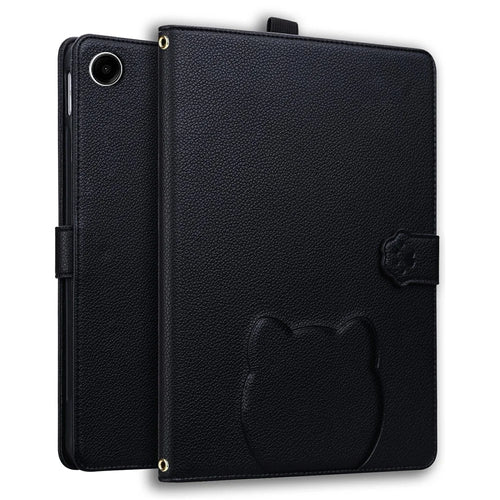 Wallet Case for Samsung Galaxy Tab A9+ Leather Stand Tablet Cover with Stylus Holder, 3D Effect Cat Pattern - Black - 1