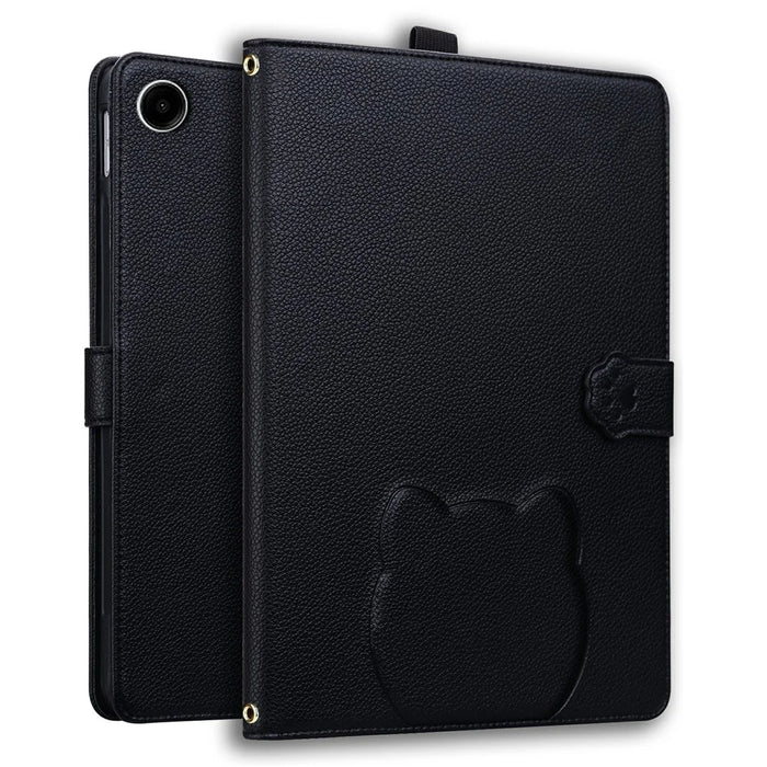 Wallet Case for Samsung Galaxy Tab A9+ Leather Stand Tablet Cover with Stylus Holder, 3D Effect Cat Pattern - Black - 1