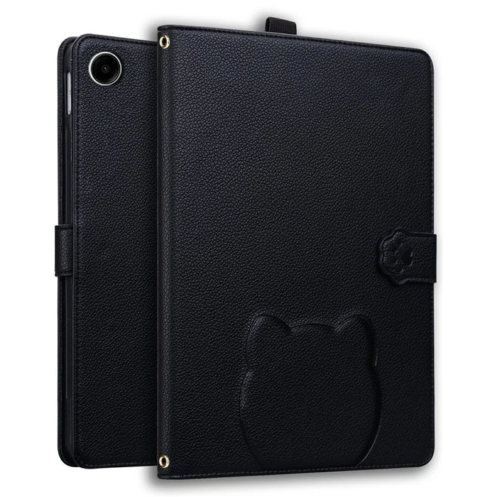 Wallet Case for Samsung Galaxy Tab A9 Leather Stand Tablet Cover with Stylus Holder, 3D Effect Cat Pattern - Black - 1
