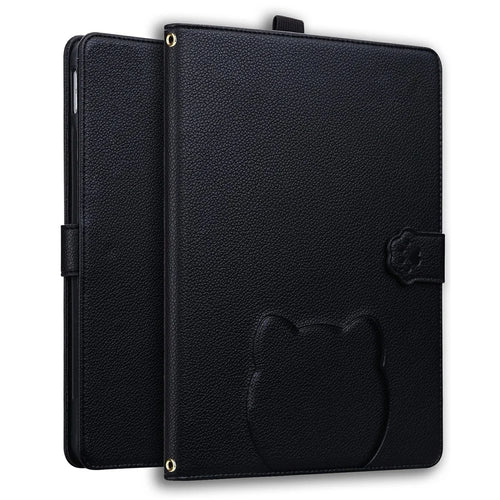 Wallet Case for Amazon Kindle Paperwhite (2024) Leather Stand Tablet Cover with Stylus Holder, 3D Effect Cat Pattern - Black - 1