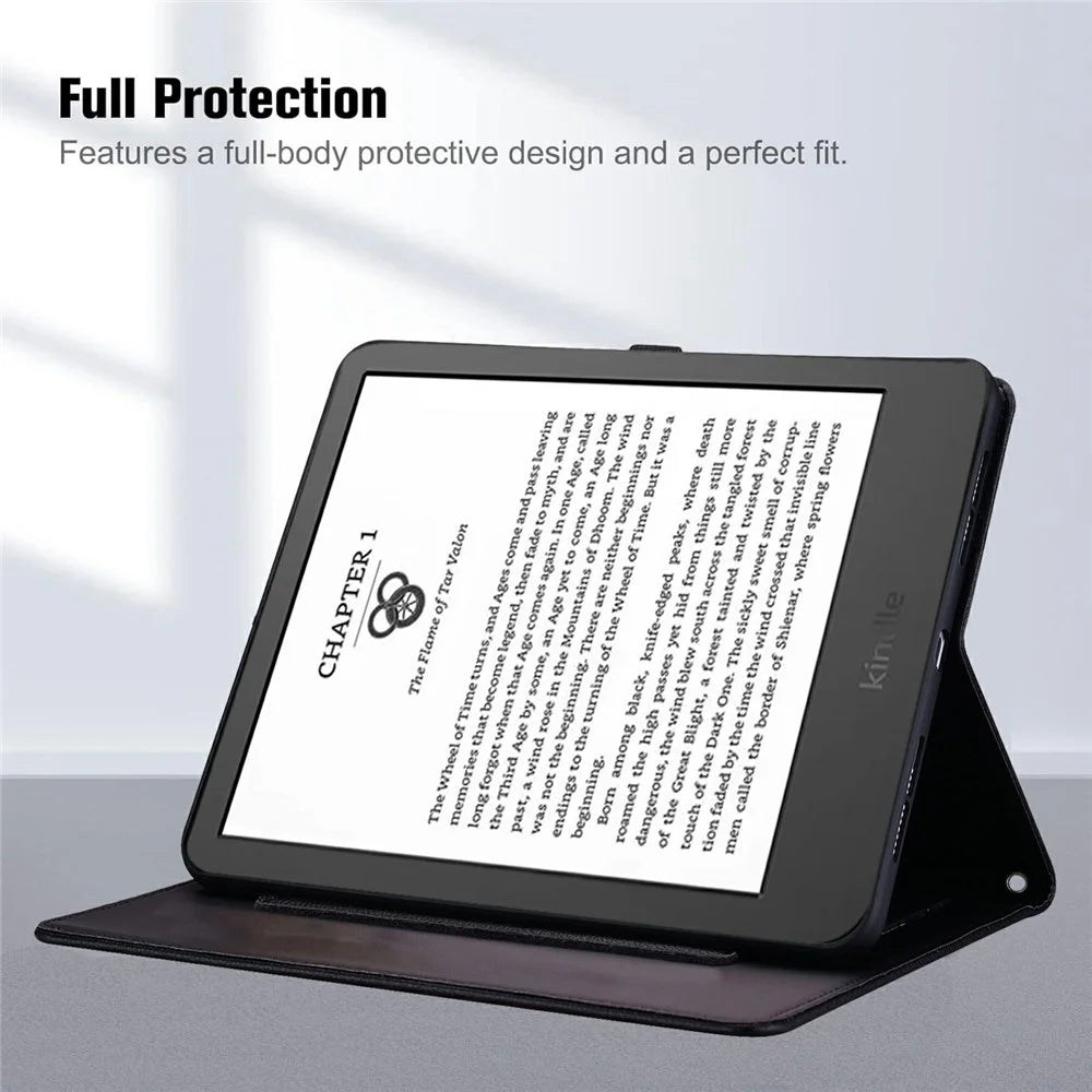Wallet Case for Amazon Kindle Paperwhite (2024) Leather Stand Tablet Cover with Stylus Holder, 3D Effect Cat Pattern - Black - 3