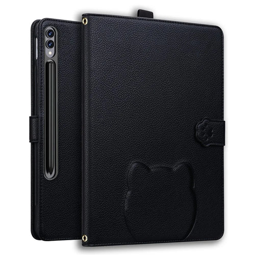 Wallet Case for Samsung Galaxy Tab S10 Ultra / S9 Ultra / S8 Ultra Leather Stand Tablet Cover with Stylus Holder, 3D Effect Cat Pattern - Black - 1