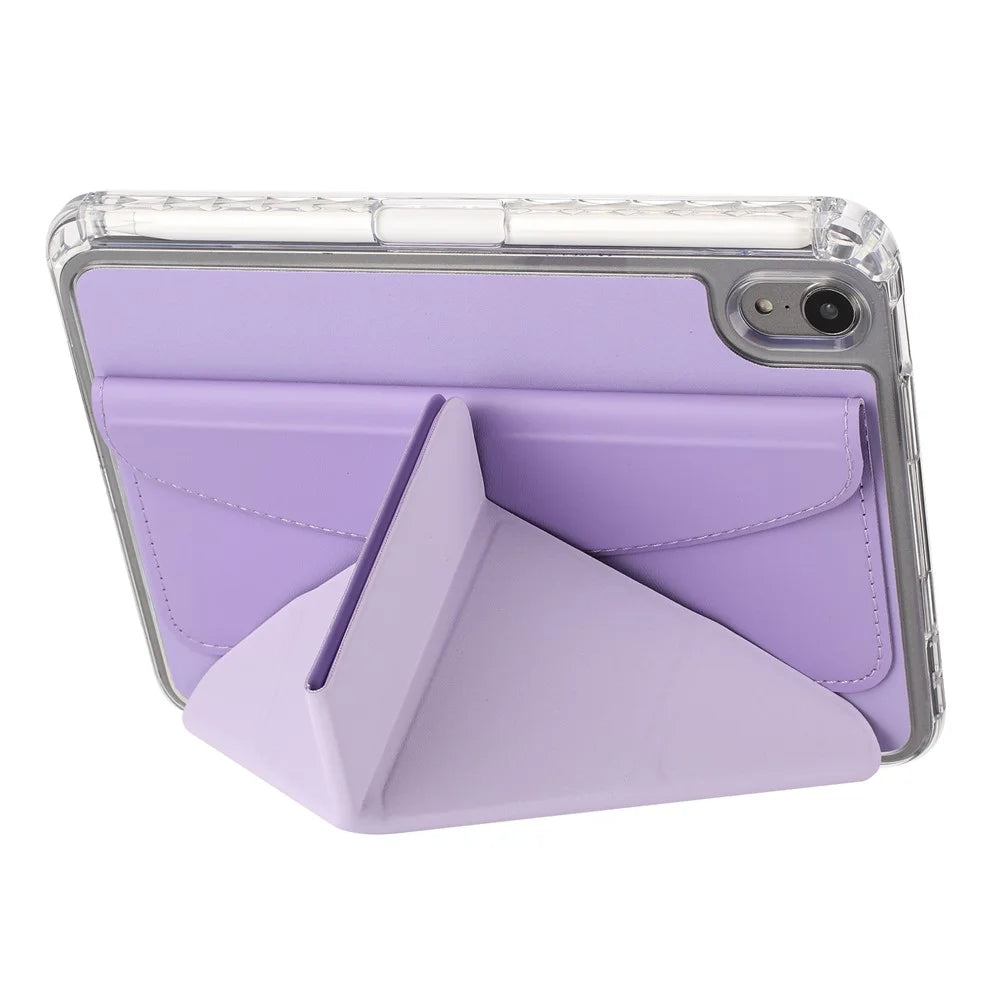 For iPad mini (2024) / (2021) Case Origami Stand Wallet PU Leather Smart Tablet Cover with Pencil Slot - Purple - 4