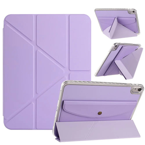 For iPad 10.9 (2022) Case Origami Stand Wallet PU Leather Smart Tablet Cover with Pencil Slot - Purple - 1