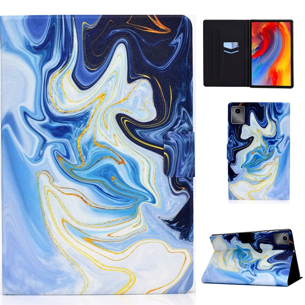 For Lenovo Xiaoxin Pad 11 2025 Case Stand Pattern Printed Leather Cover - Blue Marble - 1