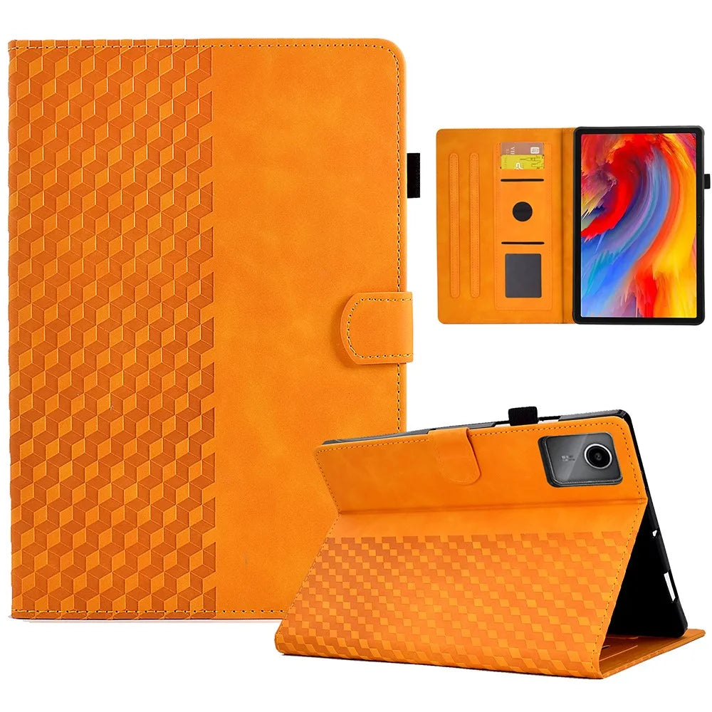 For Lenovo Xiaoxin Pad 11 2025 Case Card Slots Block Pattern Leather Cover - Khaki - 1