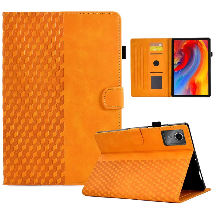 For Lenovo Xiaoxin Pad 11 2025 Case Card Slots Block Pattern Leather Cover - Khaki - 1