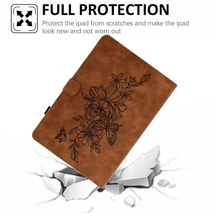 For Lenovo Xiaoxin Pad 11 2025 Case Flower Butterfly Imprinted Card Slots Leather Cover - Brown - 7