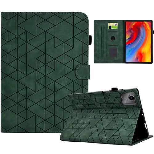 For Lenovo Xiaoxin Pad 11 2025 Case Card Slots Stand Rhombus Auto Wake / Sleep Leather Cover - Green - 1