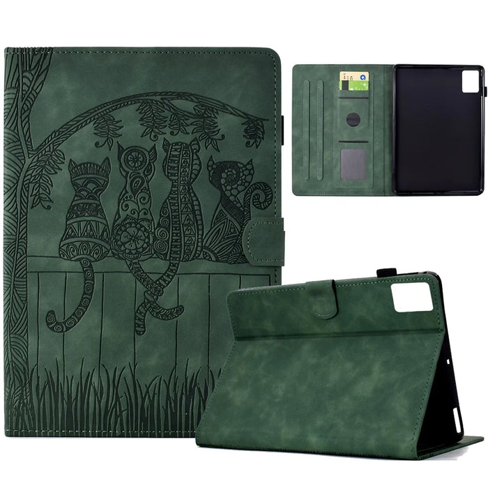 For Lenovo Xiaoxin Pad 11 2025 Case Cats Imprinted PU Leather Card Slots Tablet Cover - Green - 1