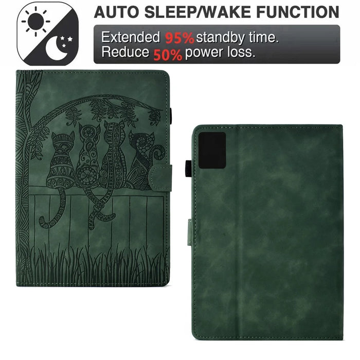 For Lenovo Xiaoxin Pad 11 2025 Case Cats Imprinted PU Leather Card Slots Tablet Cover - Green - 5