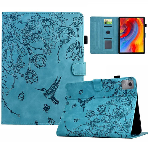 For Lenovo Xiaoxin Pad 11 2025 Case Flower Bird Imprinted Card Holder Leather Tablet Cover - Baby Blue - 1