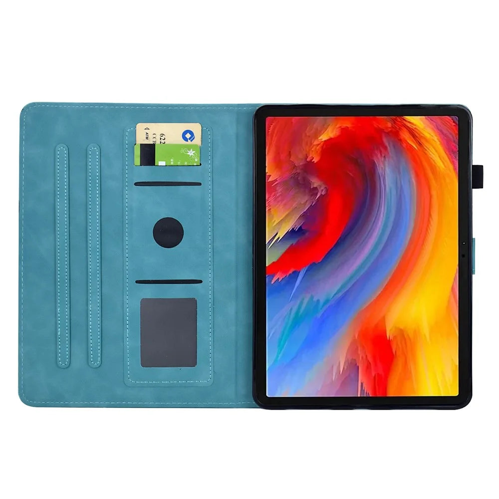 For Lenovo Xiaoxin Pad 11 2025 Case Flower Bird Imprinted Card Holder Leather Tablet Cover - Baby Blue - 2