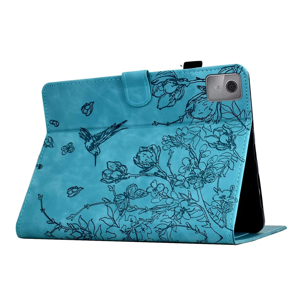 For Lenovo Xiaoxin Pad 11 2025 Case Flower Bird Imprinted Card Holder Leather Tablet Cover - Baby Blue - 4