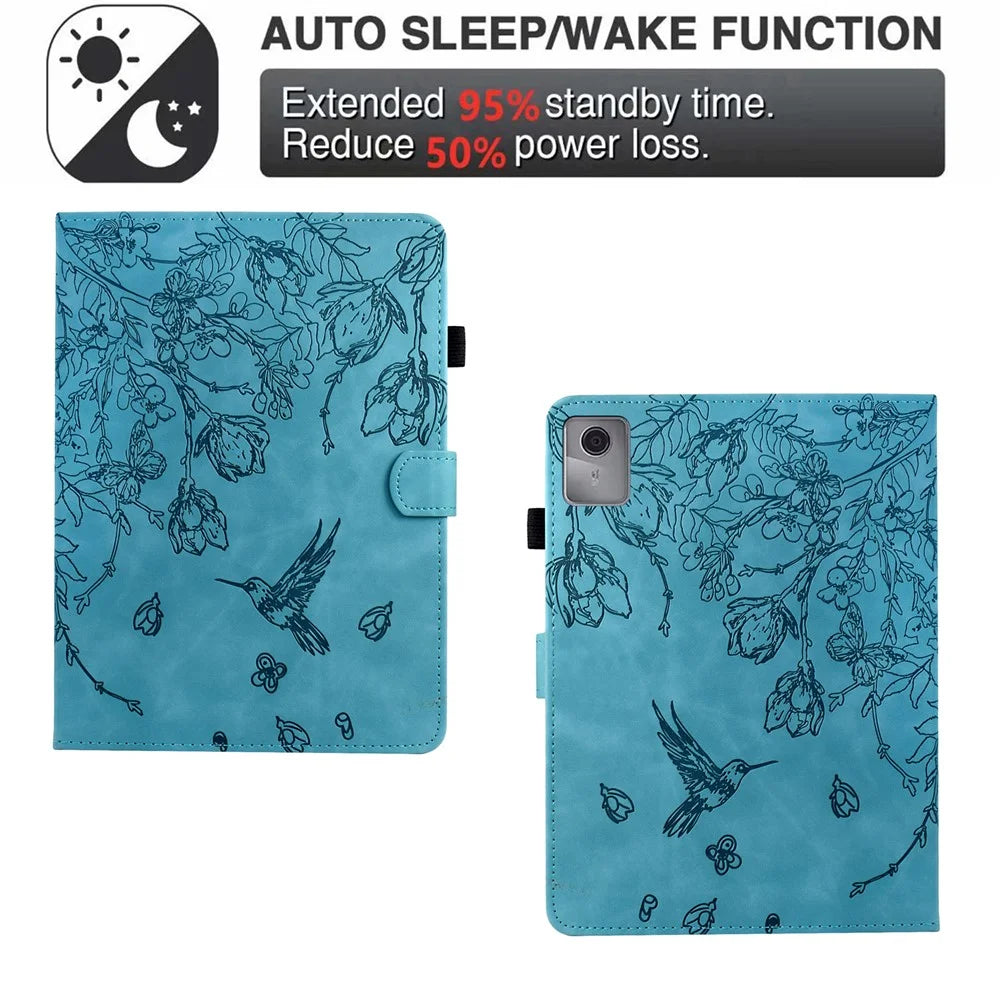 For Lenovo Xiaoxin Pad 11 2025 Case Flower Bird Imprinted Card Holder Leather Tablet Cover - Baby Blue - 5