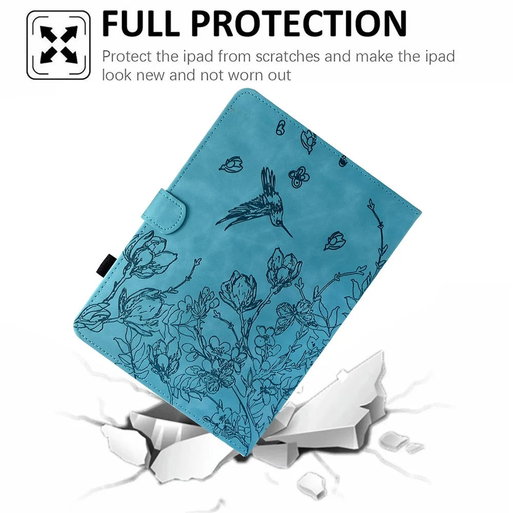 For Lenovo Xiaoxin Pad 11 2025 Case Flower Bird Imprinted Card Holder Leather Tablet Cover - Baby Blue - 7