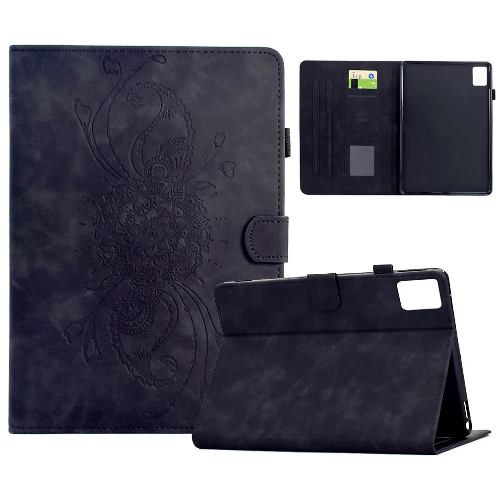 For Lenovo Xiaoxin Pad 11 2025 Case Mandala Imprinted Leather Tablet Cover with Card Slots - Black - 1
