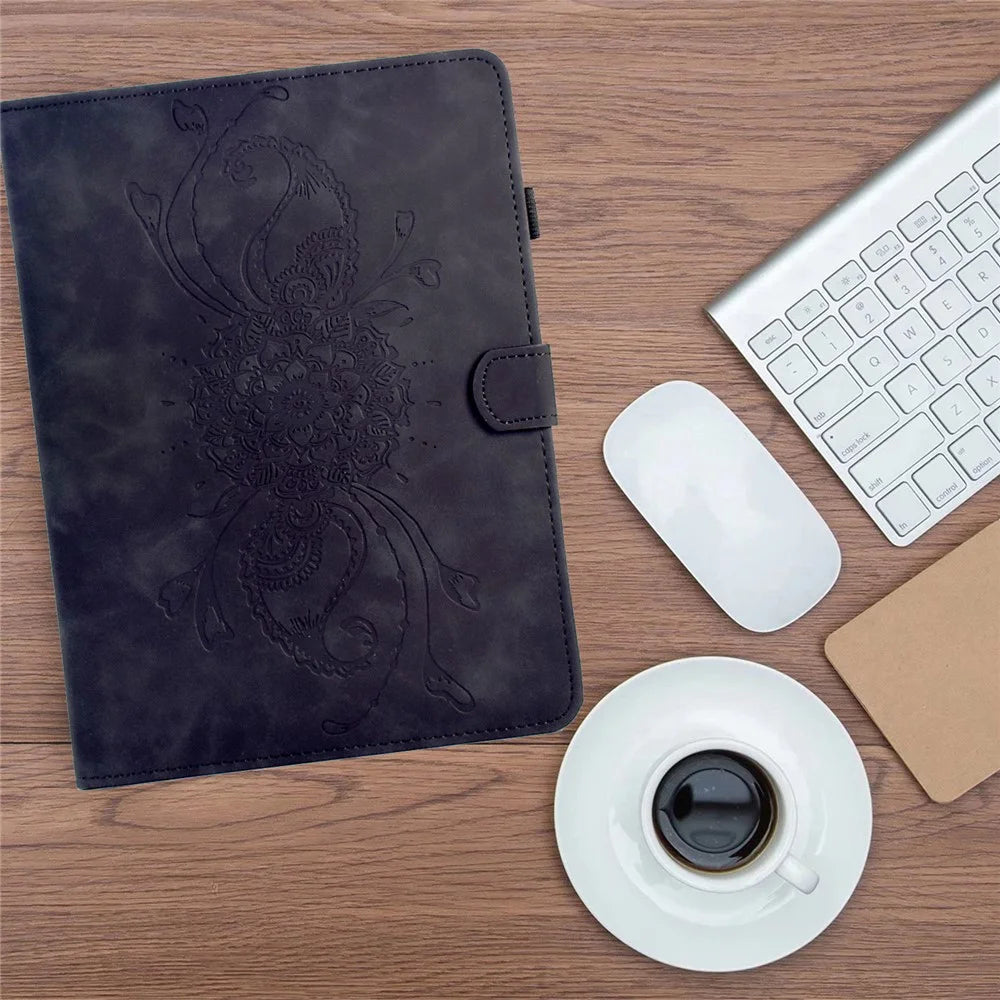 For Lenovo Xiaoxin Pad 11 2025 Case Mandala Imprinted Leather Tablet Cover with Card Slots - Black - 6