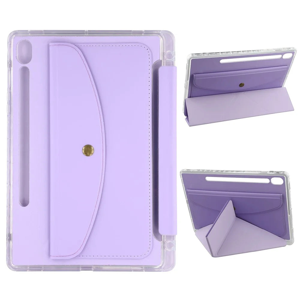 For Samsung Galaxy Tab S9 (X710, X716B, X718U) / S9 FE (X510, X516B) Case Origami Stand Wallet PU Leather Smart Tablet Cover with Pencil Slot - Purple - 1